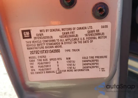 2005 GMC Sierra 1500 Sle из США, поврежденный, VIN 2GTEC19TX51342860